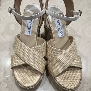 Jimmy Choo Natural Woven Wedges